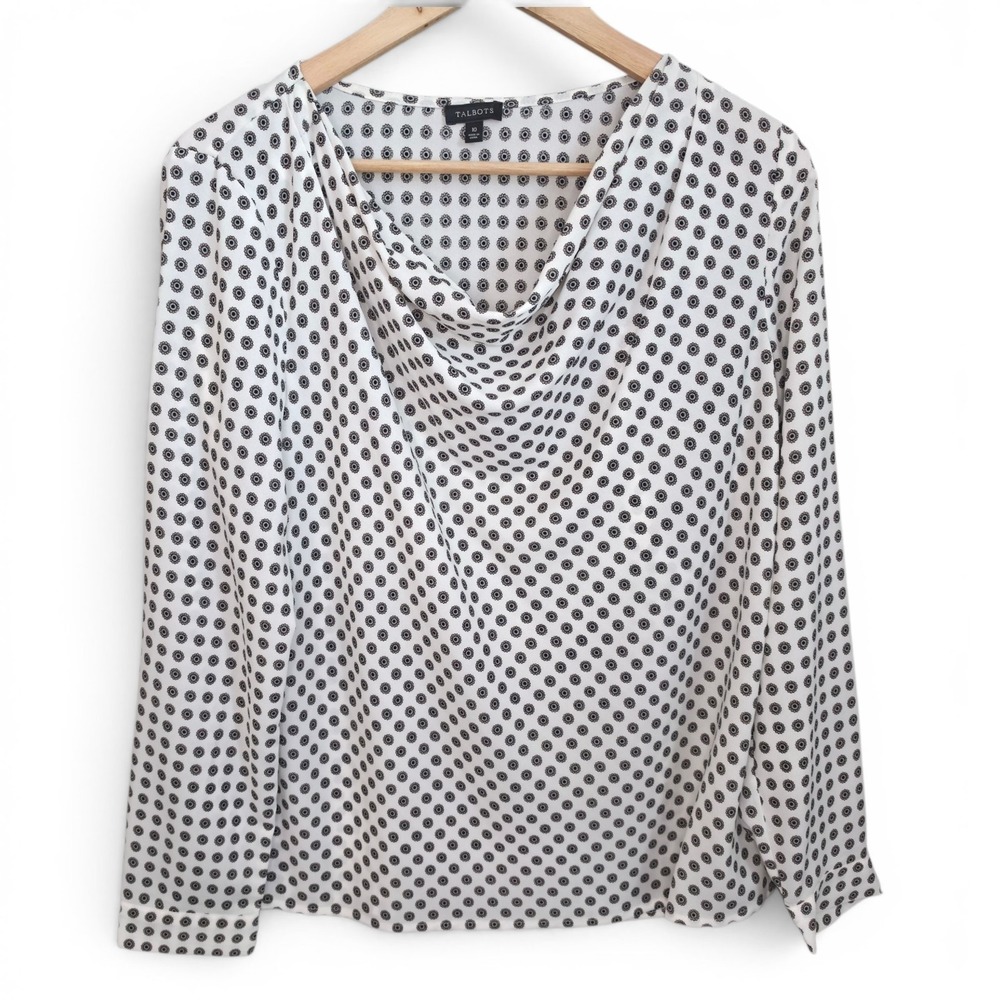 Talbots Top‎ Womens 10 Ivory Cowl Neck Long Sleeve Blouse Semi Sheer Casual